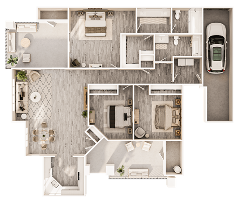 Floor plan for 3 beds, 2 baths, 1358 sqft